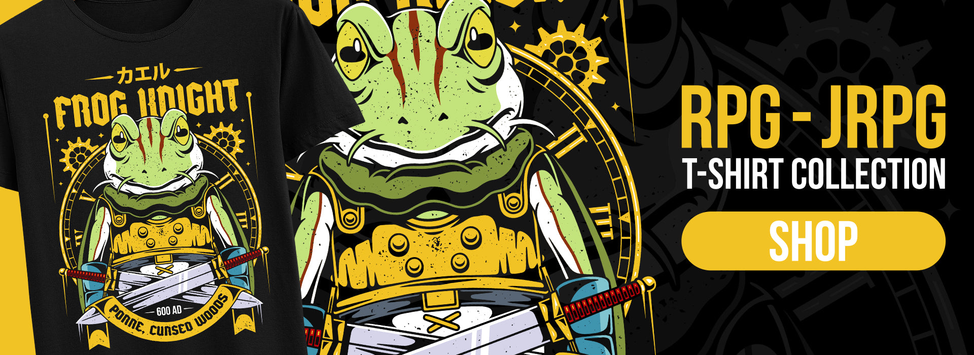 RPG t-shirt collection inspired by role playing video games and fantasy worlds like Chrono Trigger, Final Fantasy, Dragon Quest, Nier and more.