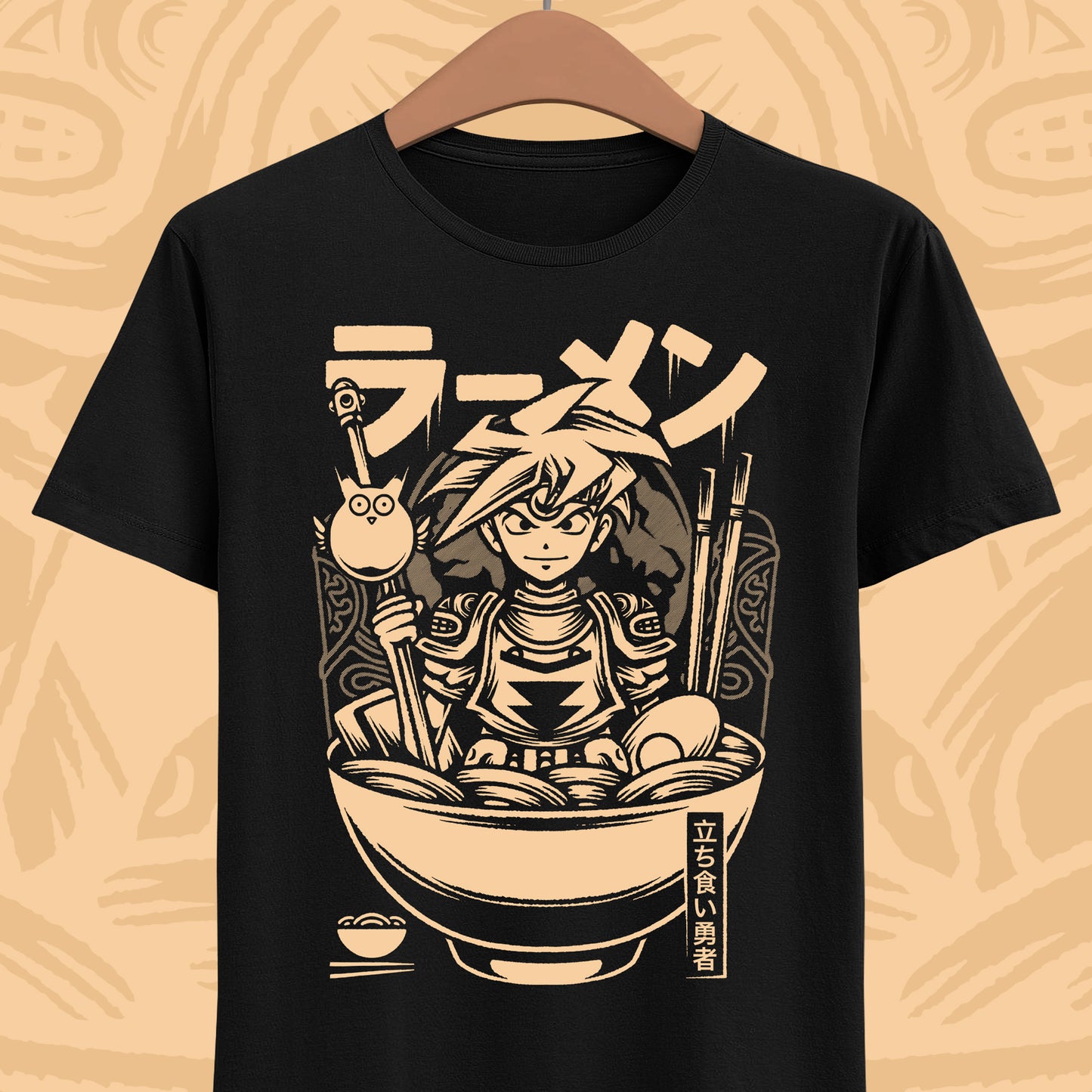 Terranigma Ark and Yomi Noodle King ramen t-shirt inspired by the Neotokio noodle eating contest from the classic SNES RPG.