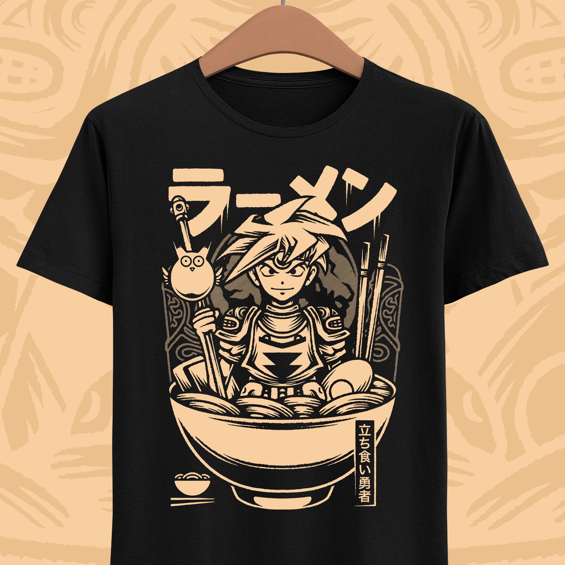 Terranigma Ark and Yomi Noodle King ramen t-shirt inspired by the Neotokio noodle eating contest from the classic SNES RPG.