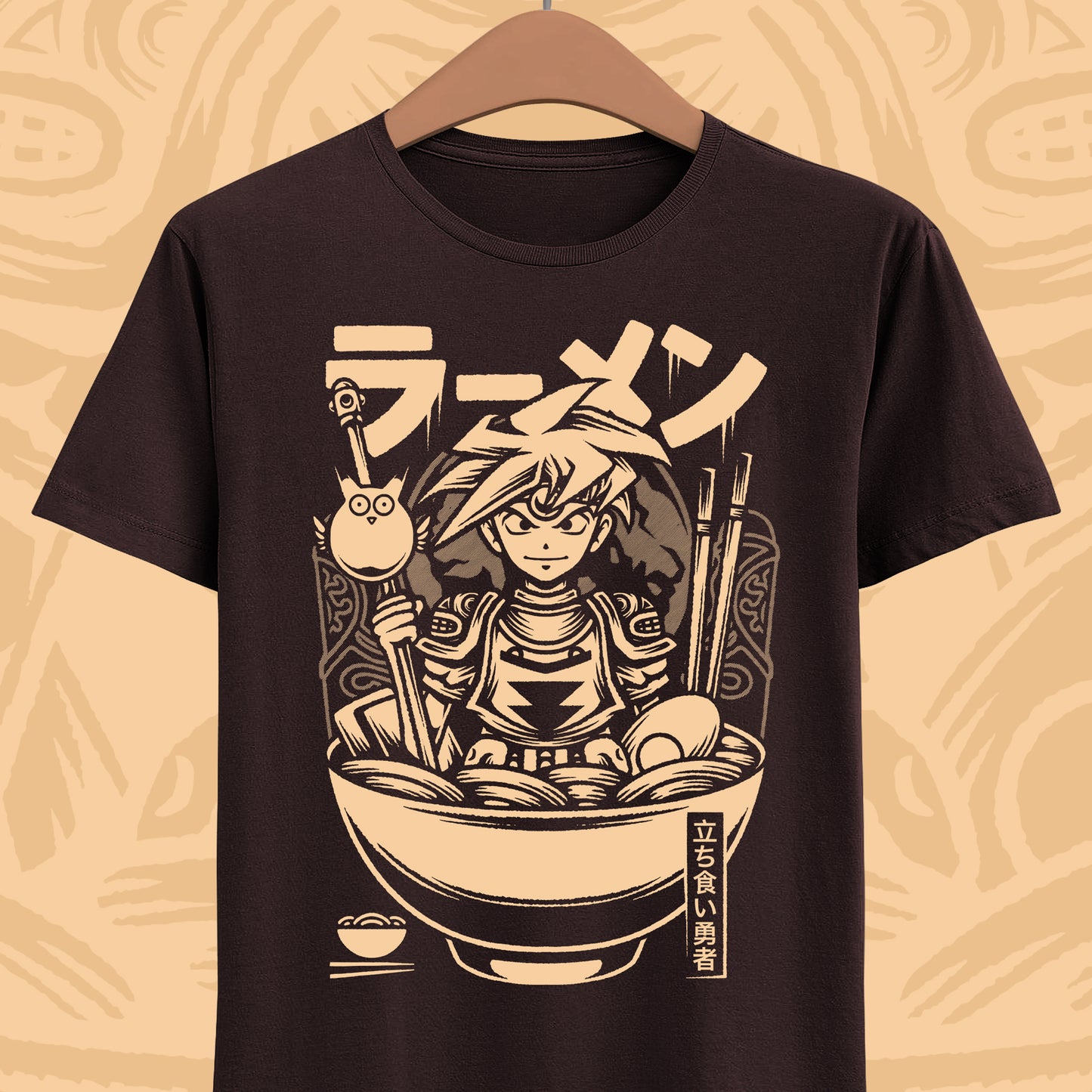 Terranigma Ark and Yomi Noodle King ramen t-shirt inspired by the Neotokio noodle eating contest from the classic SNES RPG.