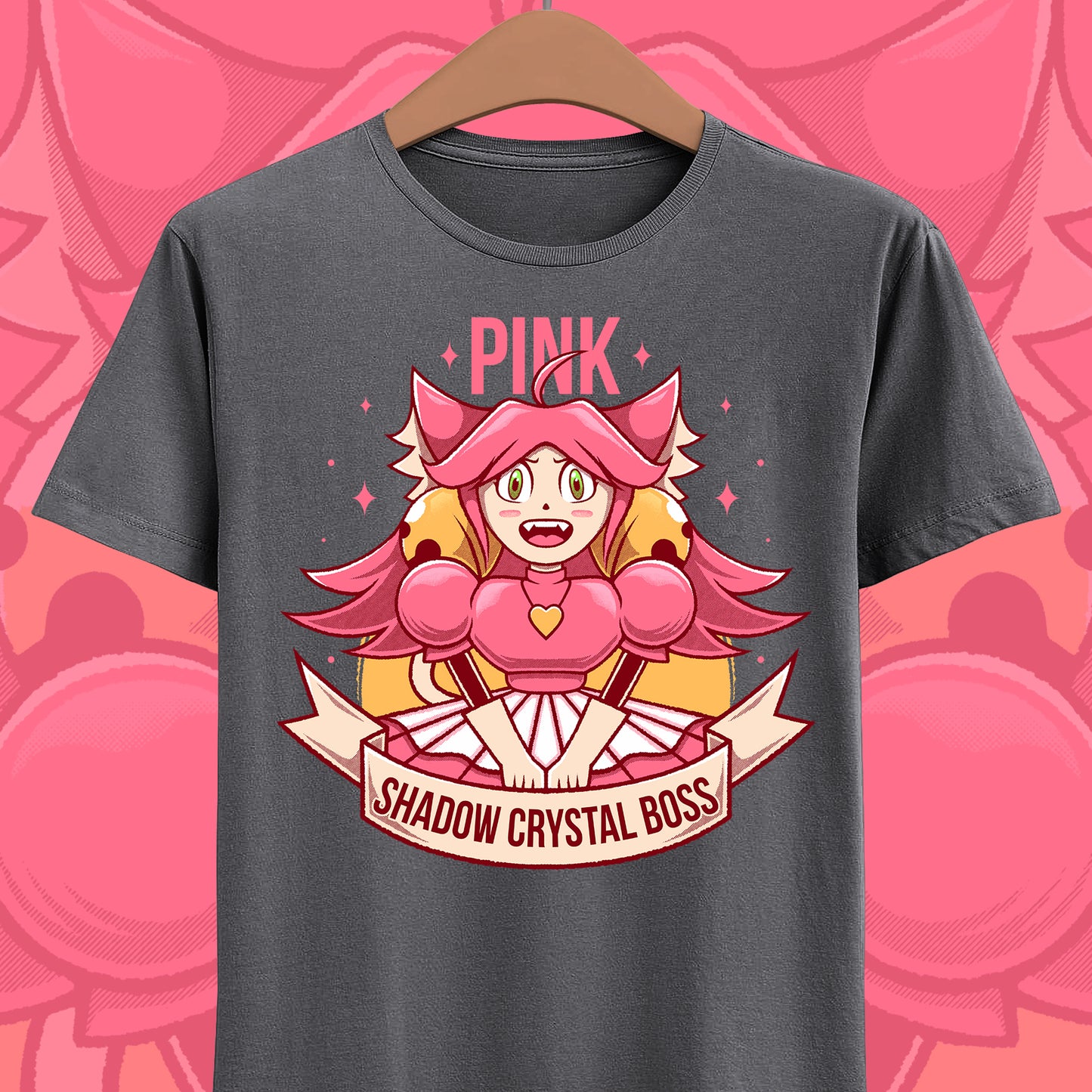 Mad Mew Mew t-shirt inspired by the Pink Shadow Crystal Secret Boss from Deltarune Chapter 5 and the iconic Undertale character.