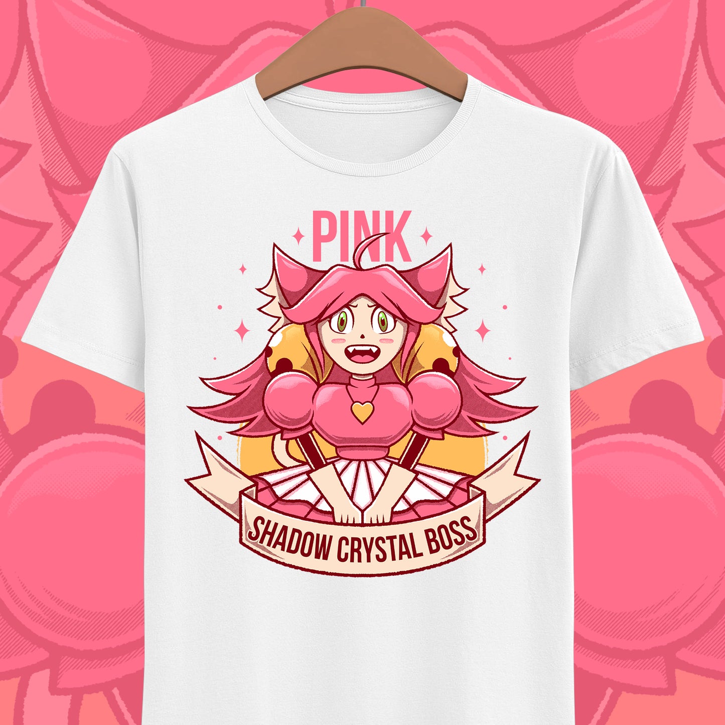 Mad Mew Mew t-shirt inspired by the Pink Shadow Crystal Secret Boss from Deltarune Chapter 5 and the iconic Undertale character.