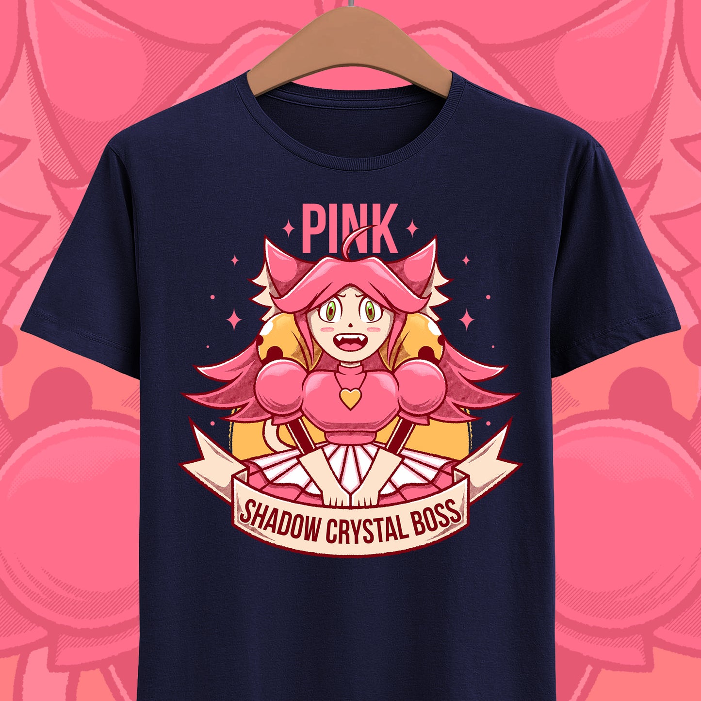 Mad Mew Mew t-shirt inspired by the Pink Shadow Crystal Secret Boss from Deltarune Chapter 5 and the iconic Undertale character.