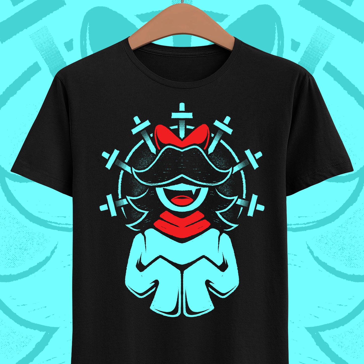 Aqua Patience SOUL t-shirt inspired by Deltarune Chapter 5 featuring one of the Seven Flowers in a vintage fantasy emblem design.