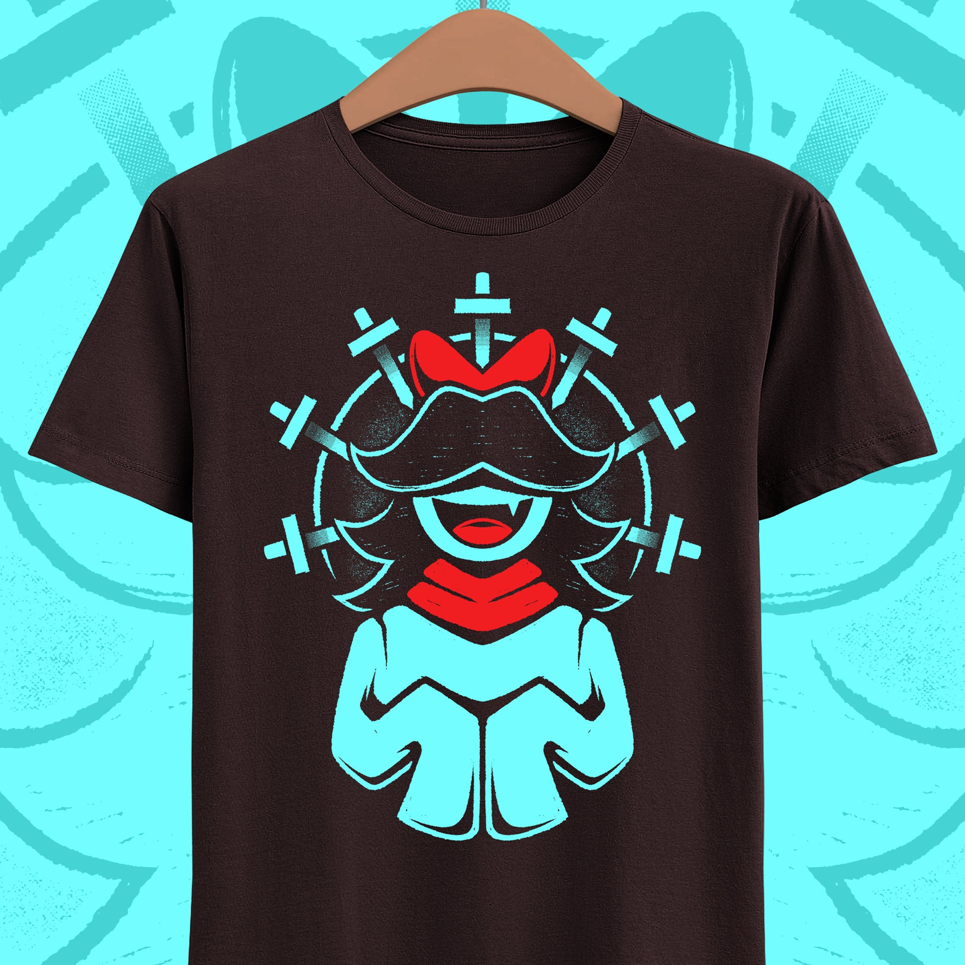 Aqua Patience SOUL t-shirt inspired by Deltarune Chapter 5 featuring one of the Seven Flowers in a vintage fantasy emblem design.