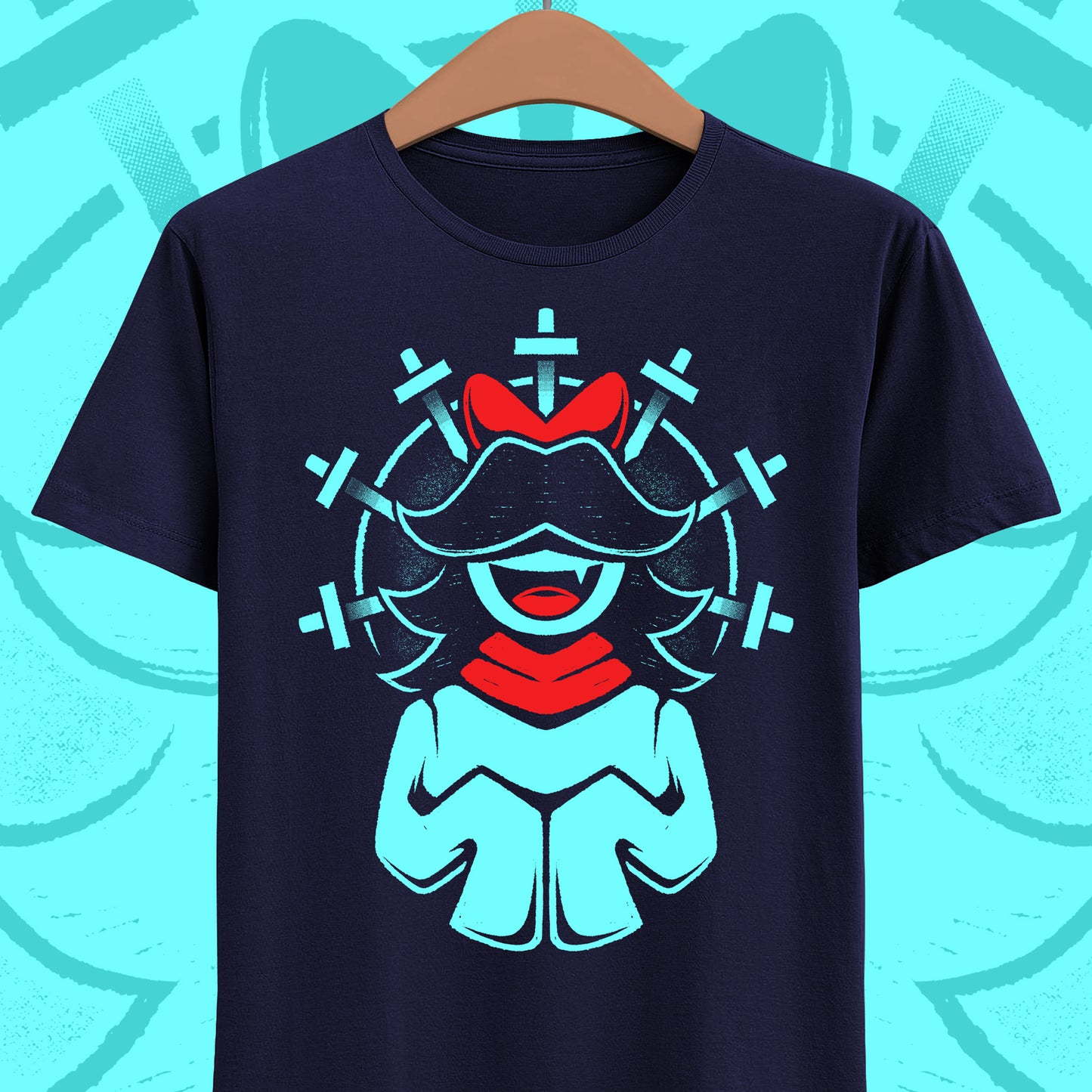 Aqua Patience SOUL t-shirt inspired by Deltarune Chapter 5 featuring one of the Seven Flowers in a vintage fantasy emblem design.