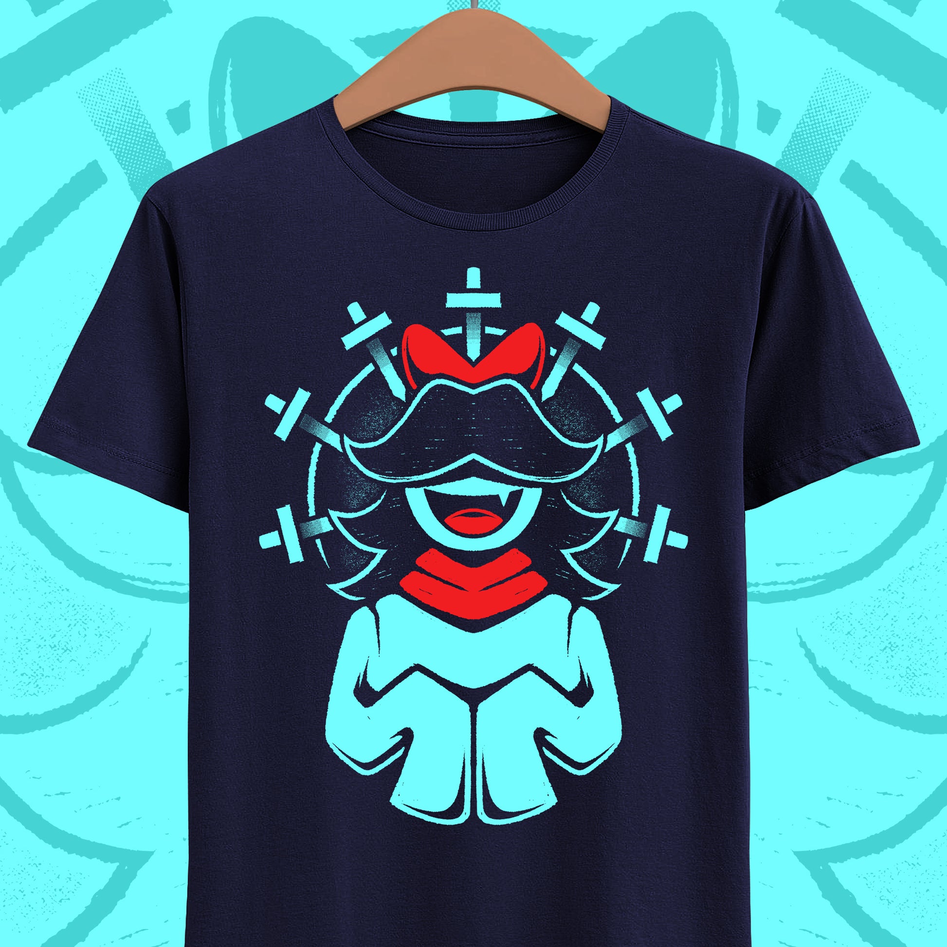 Aqua Patience SOUL t-shirt inspired by Deltarune Chapter 5 featuring one of the Seven Flowers in a vintage fantasy emblem design.