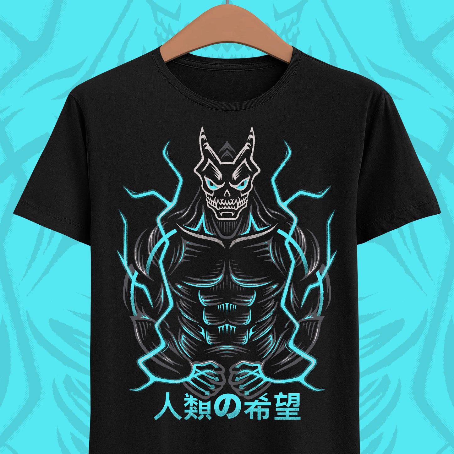 Kaiju No. 8 anime t-shirt featuring Kafka Hibino in his transformed humanoid kaiju form inspired by the Kaiju No. 8 manga and anime series.