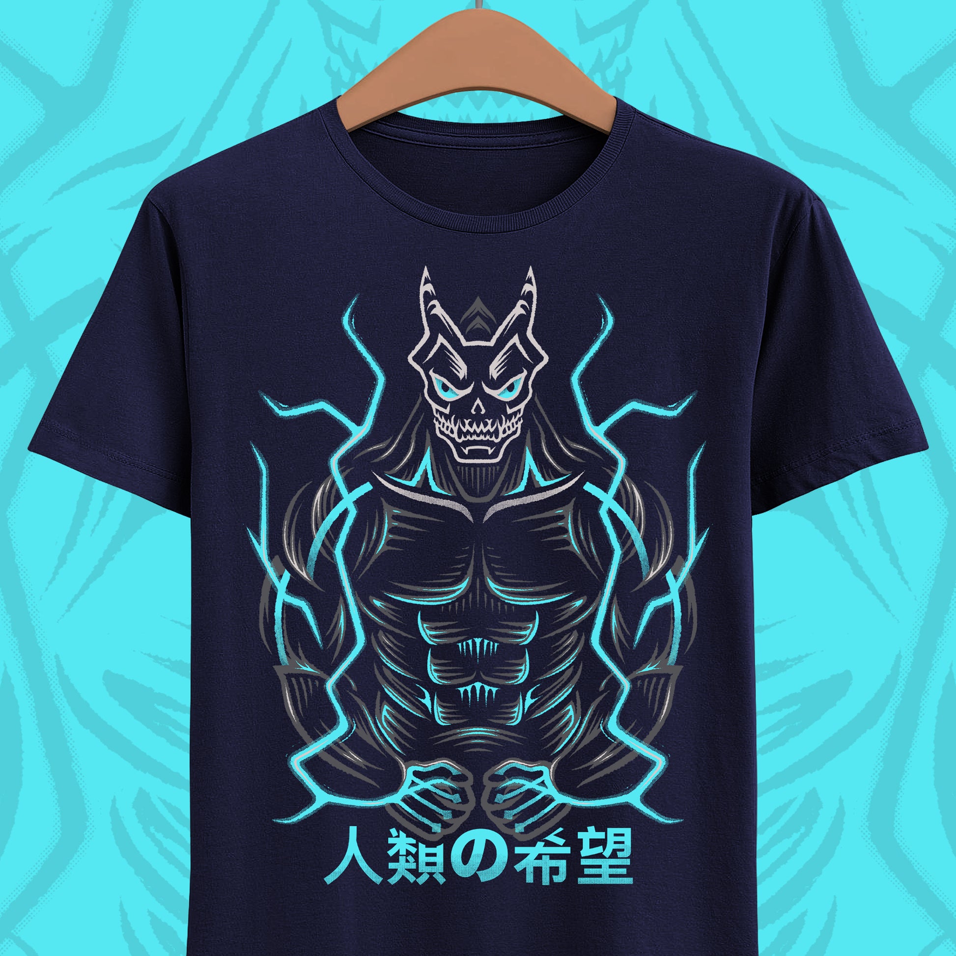 Kaiju No. 8 anime t-shirt featuring Kafka Hibino in his transformed humanoid kaiju form inspired by the Kaiju No. 8 manga and anime series.