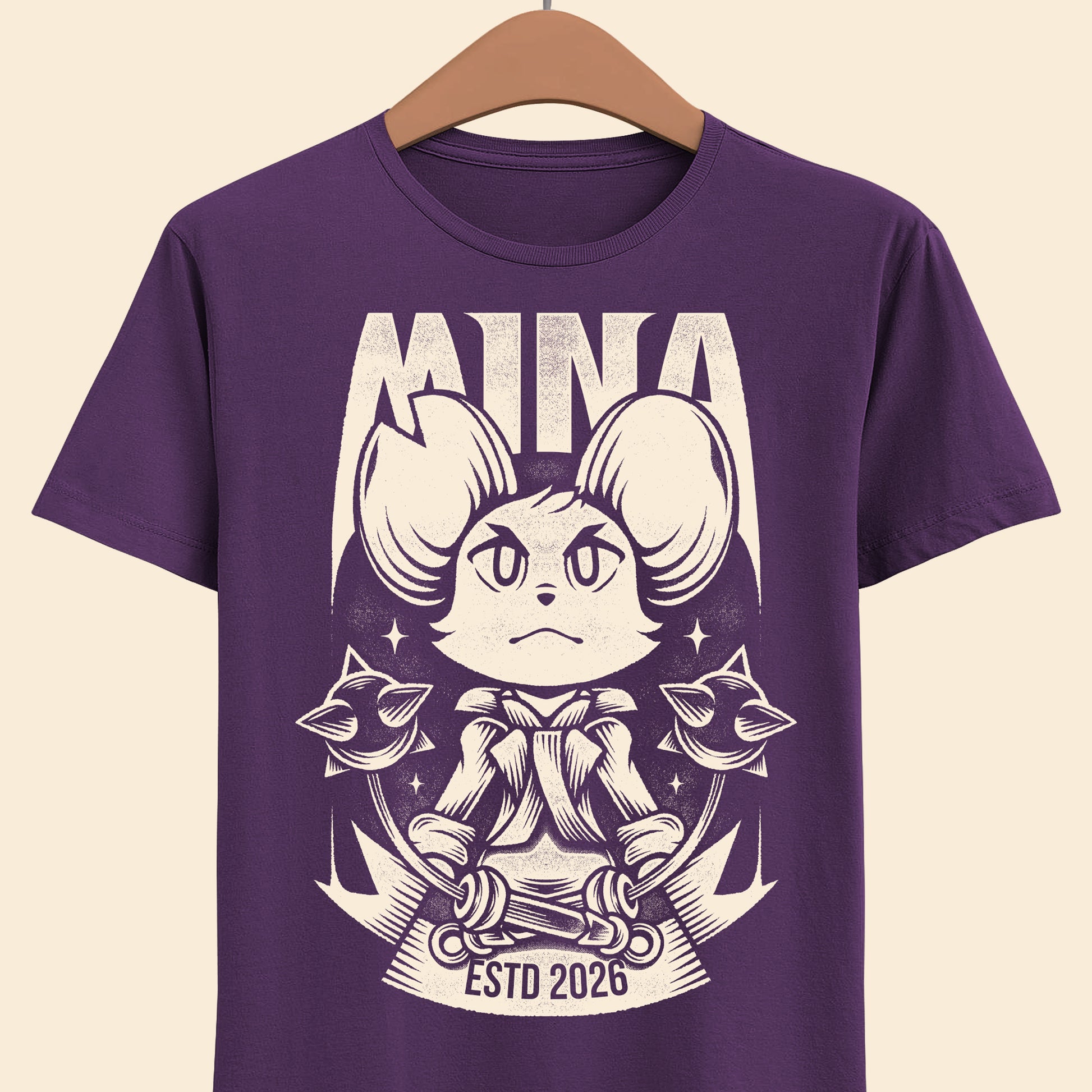 Mina the Hollower t-shirt featuring Mina wielding the Nightstar Whip in a gothic pixel art indie action RPG inspired design set in Tenebrous Isle.