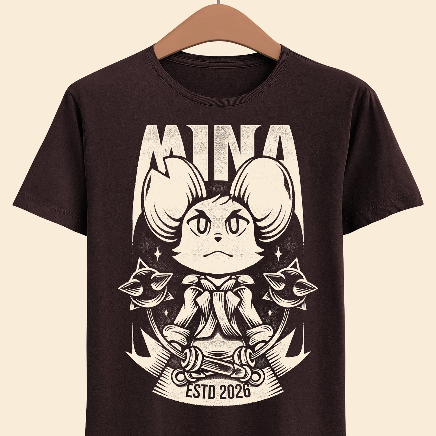 Mina the Hollower t-shirt featuring Mina wielding the Nightstar Whip in a gothic pixel art indie action RPG inspired design set in Tenebrous Isle.