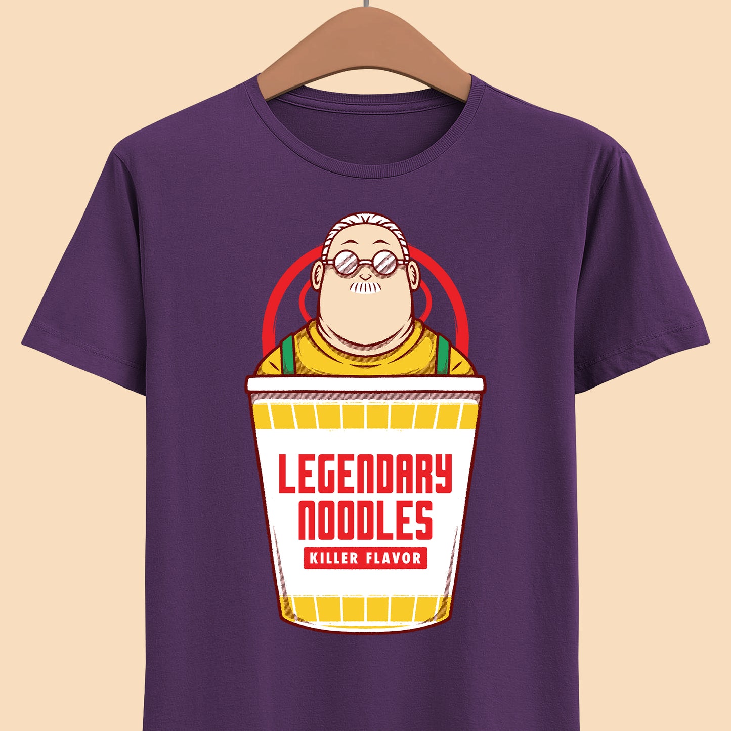 Taro Sakamoto Sakamoto Days instant noodles ramen t-shirt featuring the legendary hitman inside a Japanese noodle cup in funny foodie anime streetwear style.