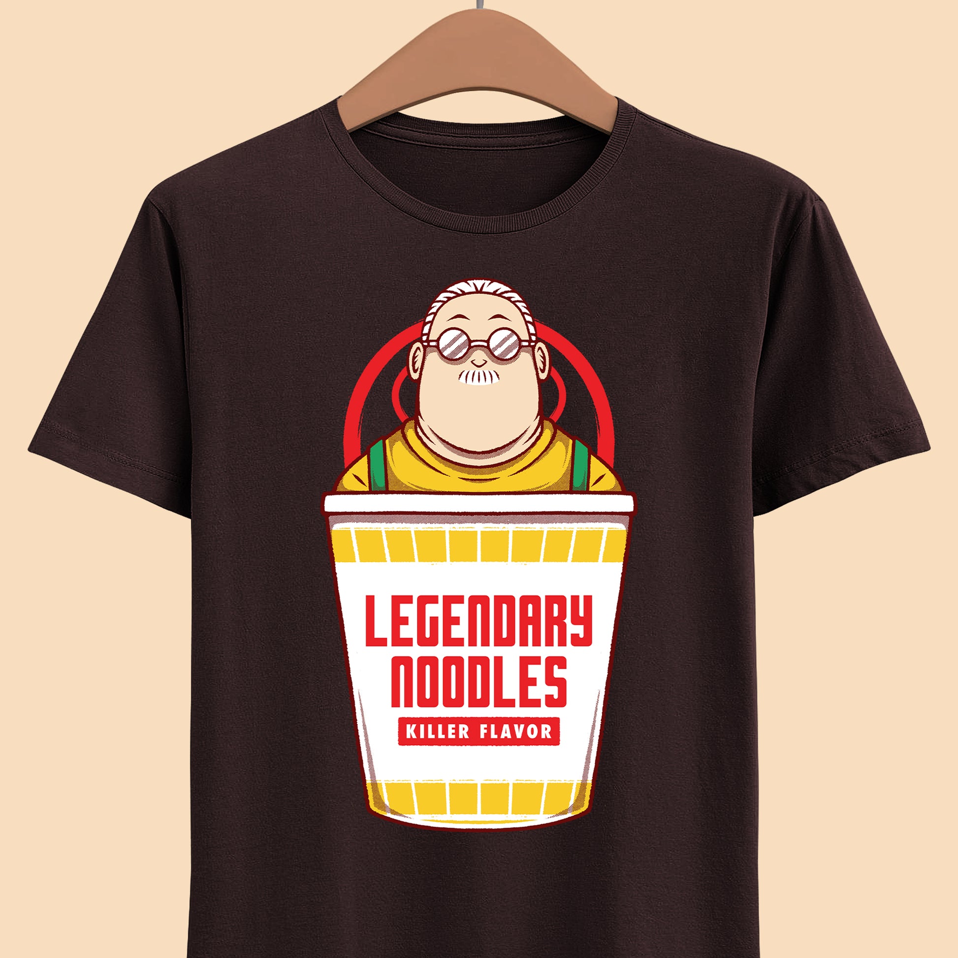 Taro Sakamoto Sakamoto Days instant noodles ramen t-shirt featuring the legendary hitman inside a Japanese noodle cup in funny foodie anime streetwear style.