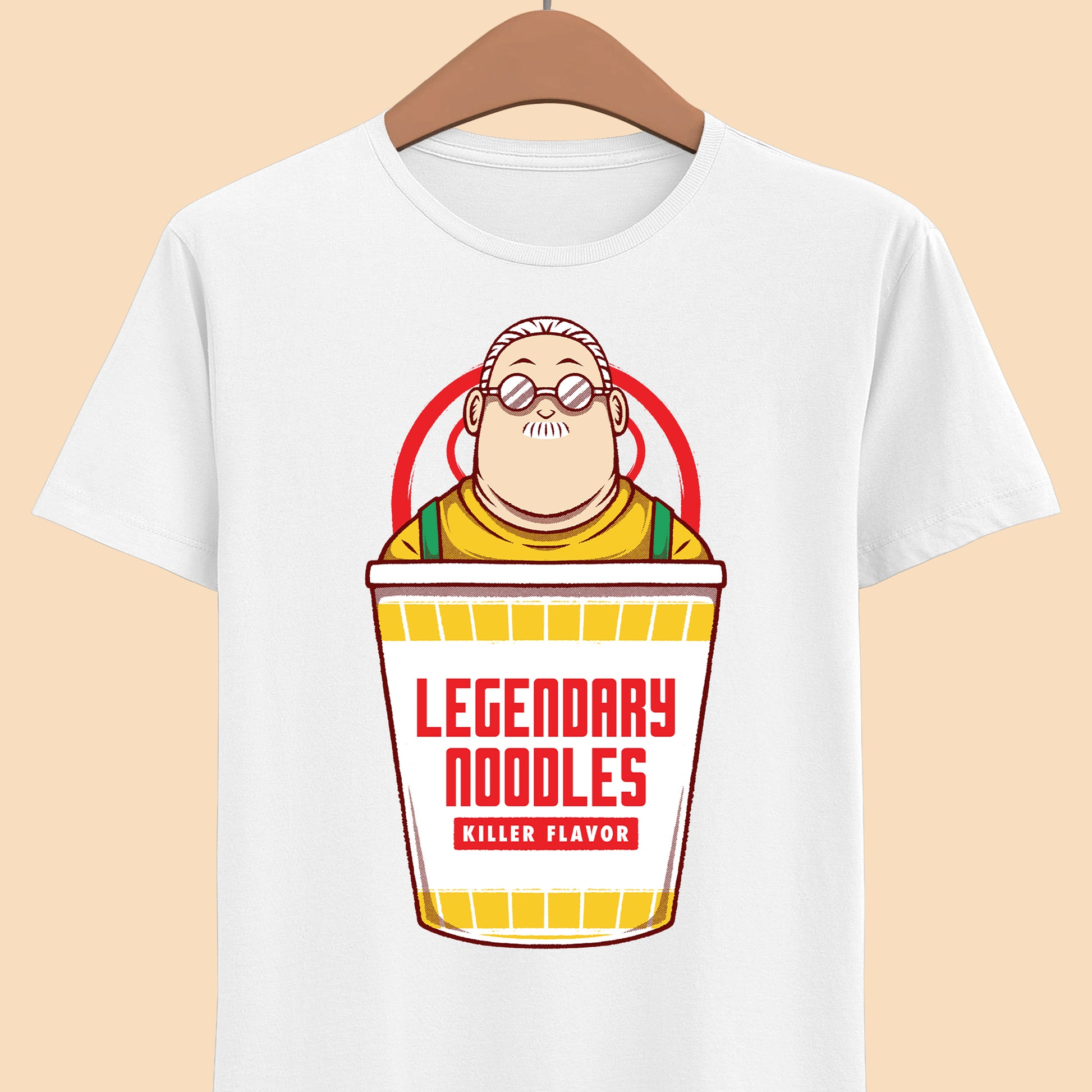 Taro Sakamoto Sakamoto Days instant noodles ramen t-shirt featuring the legendary hitman inside a Japanese noodle cup in funny foodie anime streetwear style.