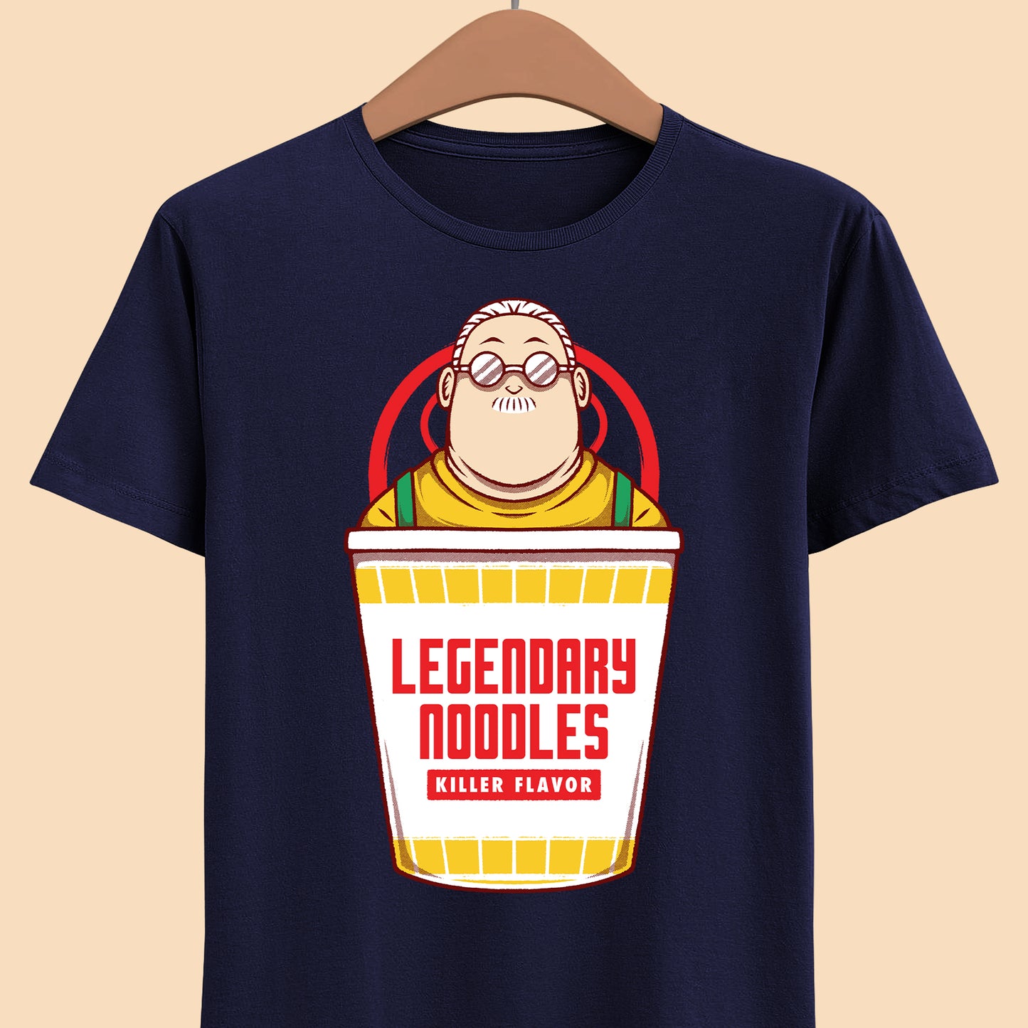 Taro Sakamoto Sakamoto Days instant noodles ramen t-shirt featuring the legendary hitman inside a Japanese noodle cup in funny foodie anime streetwear style.
