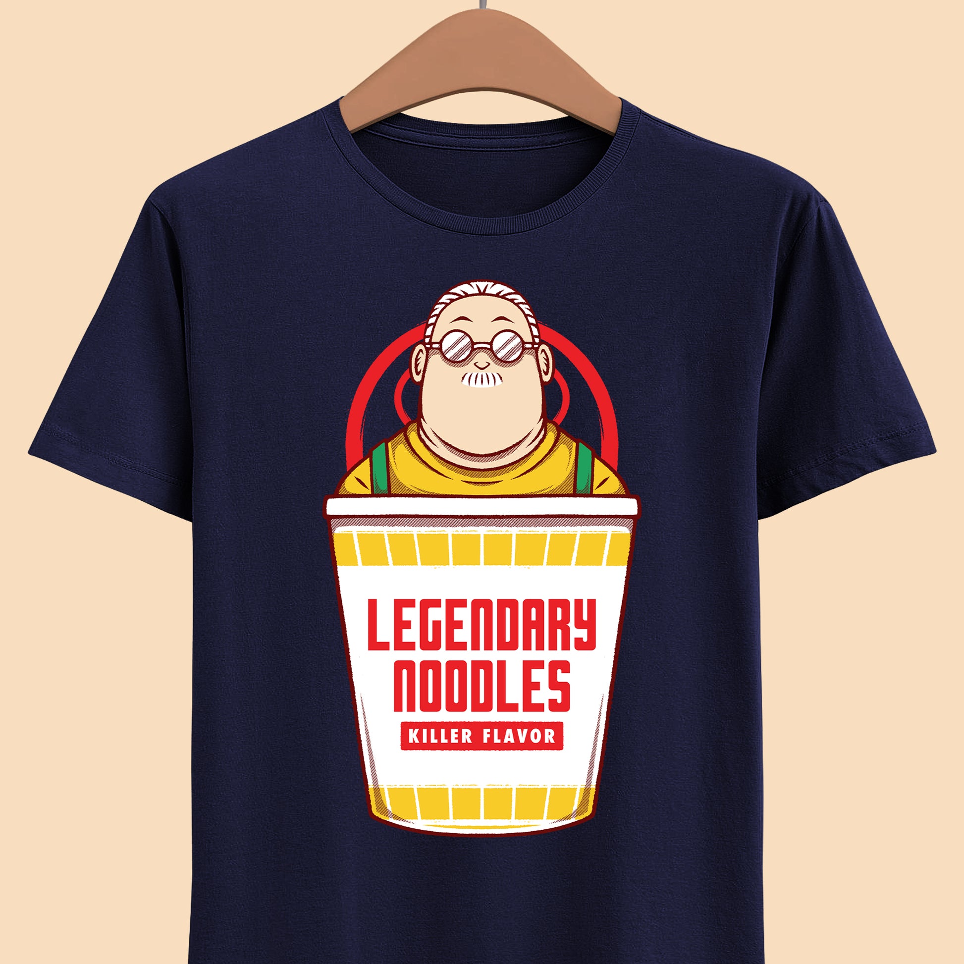 Taro Sakamoto Sakamoto Days instant noodles ramen t-shirt featuring the legendary hitman inside a Japanese noodle cup in funny foodie anime streetwear style.