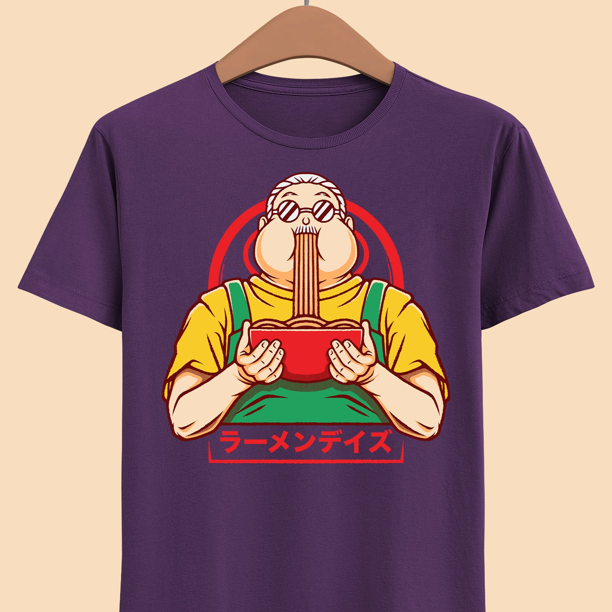 Taro Sakamoto Sakamoto Days ramen t-shirt featuring the legendary hitman inside a Japanese noodle bowl in foodie anime streetwear style.